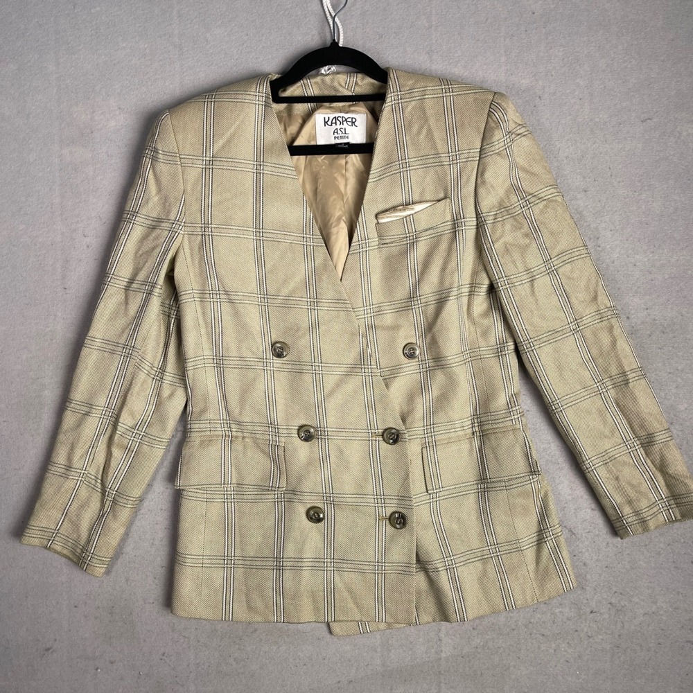 Kasper A.S.L. Plaid Blazer Petite Double‎ Breasted Career Jacket Size 2